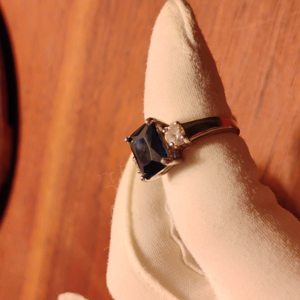 Vintage EDCO Silver Ring Clear Stones Mid Century Size 6 Signed